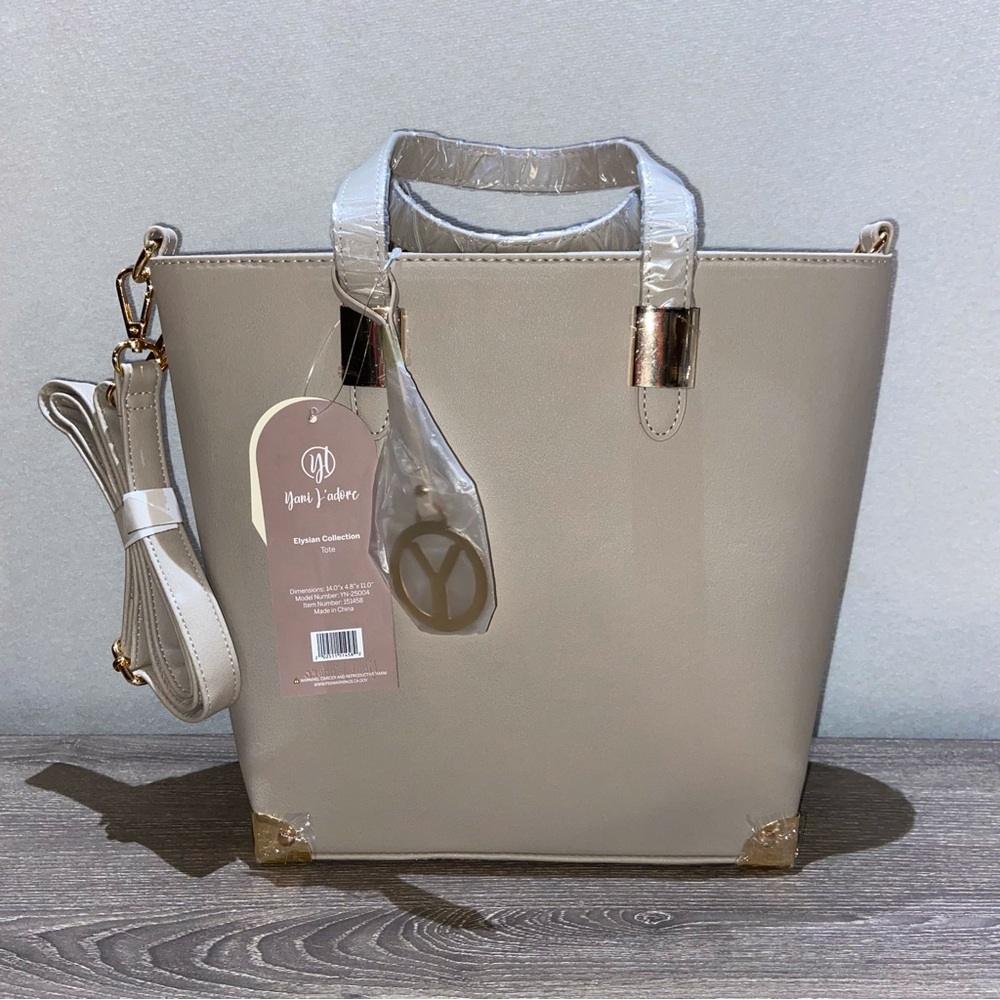 NEW YANI J’ADORE Elysian Collection Tote Bag Cream Beige Purse
